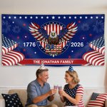 Personalizado 250 Aniversario Bandera Americana Fuegos Artificiales Águila Fiesta Banner con Texto Día de la Independencia Regalo para Americano