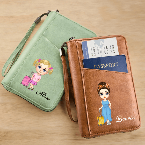 Personalizado Cartoon Cartera de cuero de la PU del titular del pasaporte con el nombre de viaje esencial regalo de cumpleaños para la familia amigos