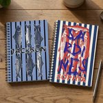 Personalized Sardine Mackerel Flounder Striped A5 Spiral Notebook with Name and 60 Lined Pages Birthday Gift for Fishing Enthusiasts