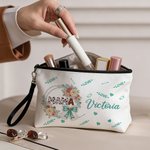 Personalized Mama Bow Flower Large Tote Bag Portable Makeup Bag with Name Birthday Mother's Day Gift for Mom Grandma Family