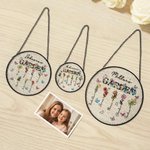 Personalized 1-8 Birth Flowers Suncatcher Glass Ornament with Names Window Balcony Hanging Decor Mother's Day Gift for Mom Grandma