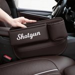 Personlig enkel logotekst PU lær bilsete gap oppbevaring tilbehør bildekor bursdagsgave til bileiere