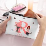 Gepersonaliseerde Geboorte Bloemen Boeket Canvas Make-up tas met initiaal naam en polsbandje verjaardagscadeau voor meisje vrouwen