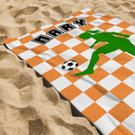 Personalized Plaid Soccer Silhouette Quick-Dry Oversized Sport Beach Towel with Name and Number Beach Pool Party Birthday Gift for Soccer Lover