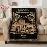 Personalized Bohemian Style Elephant Tassel Blanket with Name Title Year Date Birthday Mother's Day Gift for Mom Grandma