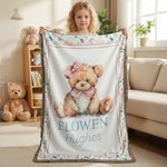 Henkilökohtainen kudottu nallekarhu pehmeä tupsu heittää peitto nimi Nursery sisustus syntymäpäivälahja lapsille perheelle