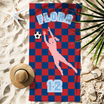 Personalized Plaid Soccer Silhouette Quick-Dry Oversized Sport Beach Towel with Name and Number Beach Pool Party Birthday Gift for Soccer Lover