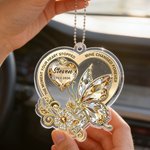 Personalisierte Floral Schmetterling Herzform Acryl Ornament mit Titel und Text Auto Dekor Gedenkgeschenk für Familie