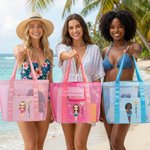 Personalised Cartoon Character Birth Flower Mesh Beach Tote Bag with Name Summer Holiday Swimming Pool Birthday Gift for Women Girls