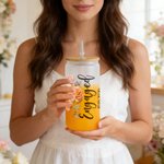 Personalizada Nacimiento Flor Texto Fecha 20 oz Esmerilado Vaso de cristal con pajita y tapa Aniversario de boda Compromiso Regalo para la novia Mujer