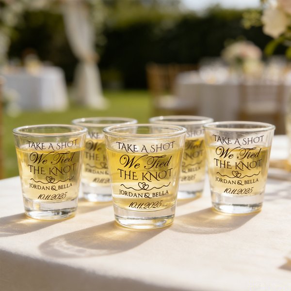 Personalised Take A Shot We Tied the Knot Shot Glasses with Name Set of 2 Bachelor Party Wedding Gift