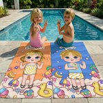 Telo mare personalizzato in microfibra con nome e personaggio animato, oversize, antisabbia, asciugatura rapida - Regalo per bambini e famiglia