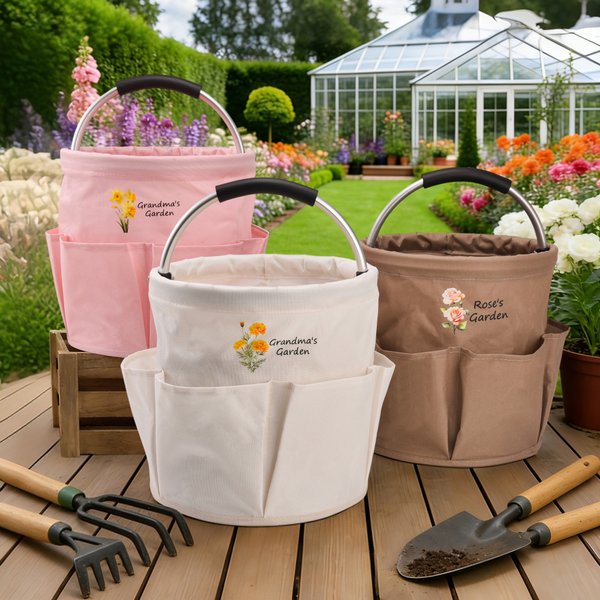Personalised Birth Flower Waterproof & Foldable Gardening Tool Bag with Name Retirement Birthday Mother's Day Gift for Mother Family Gardening Lovers