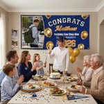 Personalised Congrats Photo Golden Balloon Graduation Banner with Name School Name and Year Party Decor Graduation Gift for Graduates