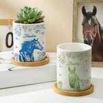 Personalised Horse Portrait Photo Ceramic Plant Pot with Bamboo Base and Name Birthday Gift for Horse Lover Owner
