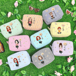 Personalised Multicolour Birth Flower Cartoon Character Striped Makeup Bag with Name Daily Travel Essential Birthday Mother's Day Gift for Women