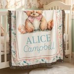 Henkilökohtainen kudottu nallekarhu pehmeä tupsu heittää peitto nimi Nursery sisustus syntymäpäivälahja lapsille perheelle