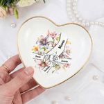 Personalised Birth Flower Hands in Hands Ceramic Trinket Jewellery Dish with 1-10 Names Mother's Day Birthday Gift for Mom Grandma