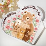 Personalised Bear Family Rose Heart-Shaped Acrylic Plaque with Names Home Decor Mother's Day Gift for Mom Grandma