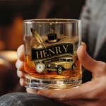 Verre à whisky 10 oz rétro personnalisé avec nom et année Cadeau d'anniversaire de fête des pères pour hommes