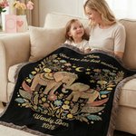 Personalized Bohemian Style Elephant Tassel Blanket with Name Title Year Date Birthday Mother's Day Gift for Mom Grandma