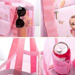 Personalised Cartoon Character Birth Flower Mesh Beach Tote Bag with Name Summer Holiday Swimming Pool Birthday Gift for Women Girls