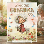 Personalised Watercolour Grandma Cartoon Character Acrylic Plaque with Name Home Decor Mother's Day Birthday Gift for Grandmother