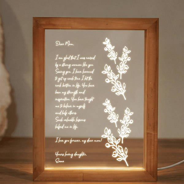Lettera personalizzata scritta a mano Luce notturna a LED con firma e cornice in legno Compleanno Regalo per la festa della mamma e della nonna