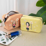 Personalised Multicolour Birth Flower Cartoon Character Striped Makeup Bag with Name Daily Travel Essential Birthday Mother's Day Gift for Women