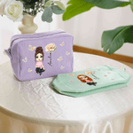 Personalised Multicolour Birth Flower Cartoon Character Striped Makeup Bag with Name Daily Travel Essential Birthday Mother's Day Gift for Women