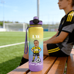 Personalised Cartoon Soccer Character Face Photo 32 oz Water Bottle with Name and Number Birthday Gift for Soccer Fans Lovers