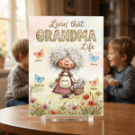 Personalised Watercolour Grandma Cartoon Character Acrylic Plaque with Name Home Decor Mother's Day Birthday Gift for Grandmother