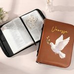 Couverture de livre biblique en cuir PU à motif chrétien multicolore personnalisé avec fermeture éclair pour le nom et poignée de transport Baptême Cadeau de vacances religieux pour les chrétiens