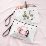 Gepersonaliseerde Geboorte Bloemen Boeket Canvas Make-up tas met initiaal naam en polsbandje verjaardagscadeau voor meisje vrouwen