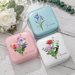 Personalized Watercolor Birth Flowers Bouquet Leather Jewelry Box with Name Travel Accessory Portable Gift for Women Girls