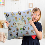 Personalized Cartoon Holy Saints of Heaven Soft Throw Pillow Cover with Name Home Decor Birthday Baptism Gift for Kids Christians