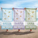 Personalisierte Gänseblümchen Print Soft Quick Dry Oversized Strandtuch mit Namen Reise Sommer Urlaub Wesentliche Geburtstag Geschenk für Frauen Mädchen