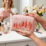 Personalized Multicolour Birth Flower Butterfly PU Leather Makeup Bag with Name and Zipper Travel Essentials Birthday Mother's Day Gift for Women