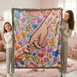 Personalisierte Ölgemälde Stil Blume Holding Hands weiche Decke mit Quasten und Namen Home Decor Muttertag Geburtstag Geschenk für Mama Kinder
