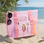 Personalised Cartoon Character Birth Flower Mesh Beach Tote Bag with Name Summer Holiday Swimming Pool Birthday Gift for Women Girls