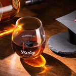 Tappo di laurea fiore personalizzato 15 oz Stemless Wine Glass con nome testo anno Home Bar trattare festa di laurea regalo per i laureati