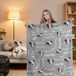 Personalized Dog Cat Photo Avatar Paw Print Bone Soft Throw Blanket with Name Multicolor Home Decor Birthday Gift for Pet Lovers