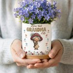 Personalised Cartoon Grandma Character Butterfly Ceramic Flower Pot with Name and Bamboo Tray Home Decor Mother's Day Gift for Mom Grandma