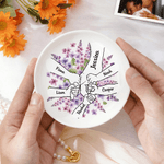 Personalised Birth Flower Hands in Hands Ceramic Trinket Jewellery Dish with 1-10 Names Mother's Day Birthday Gift for Mom Grandma