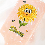 Gepersonaliseerde Cartoon Geboortebloem Anti-Statische Massage Kam met Naam en Lint Strik Verjaardagscadeau voor Vrouw Vriendin