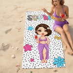 Personalizzato colorato personaggio dei cartoni animati sovradimensionato asciugare rapidamente asciugamano da spiaggia con il nome Attività all'aperto Beach Party regalo per le donne Besties famiglia