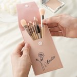 Personalised Birth Flower Makeup Brush Bag with 8 Pcs Makeup Brushes Birthday Wedding Christmas Gift for Girlfriend Mother Friend