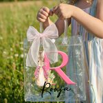 Personlig påskväska med initial och namn söt genomskinlig presentväska med rosa rosett perfekt till barnens äggjakt