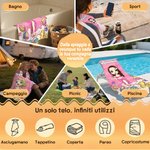 Telo mare personalizzato in microfibra con nome e personaggio animato, oversize, antisabbia, asciugatura rapida - Regalo per bambini e famiglia