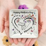 Personlig Paw Hands Flower Butterfly Heart Ceramic Trinket Smyckeskål med 1-5 namn Mors dag Födelsedagspresent till mamma mormor